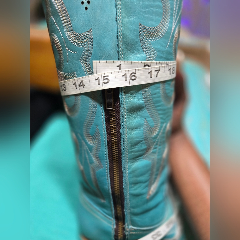 Corral Turquoise Leather Embroidered Boots 8.5 - Picture 11 of 12